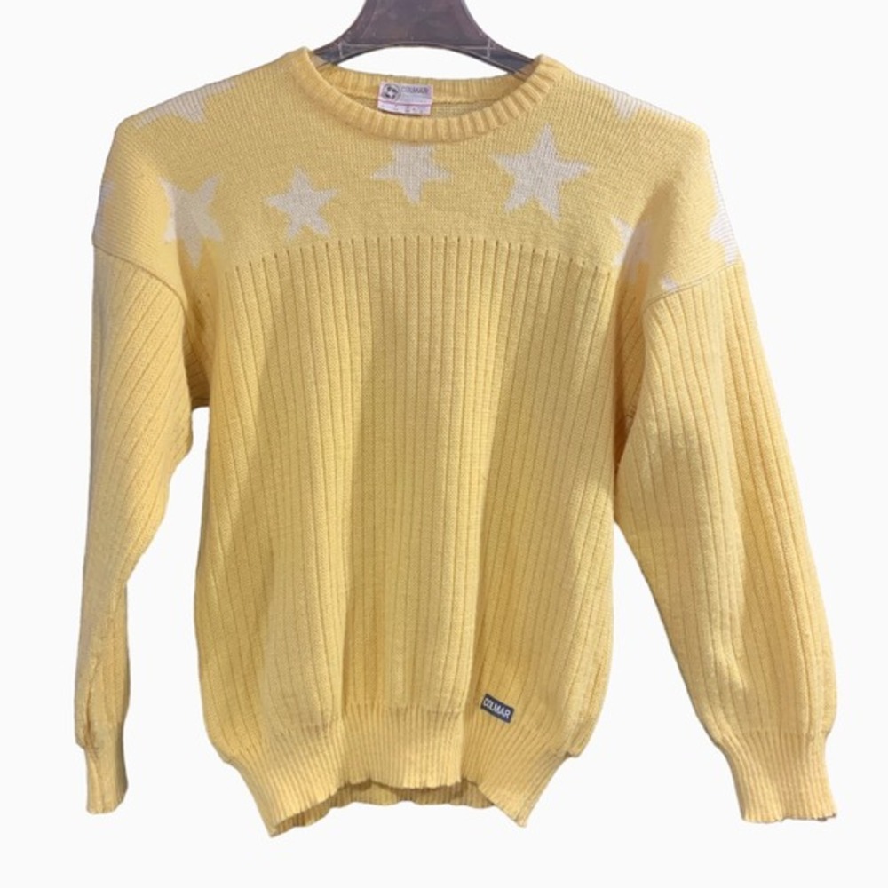 Colmar Vtg. Womens Sweater Size 6 Yellow Wool, Acrylic Crew Neck Made In Italy